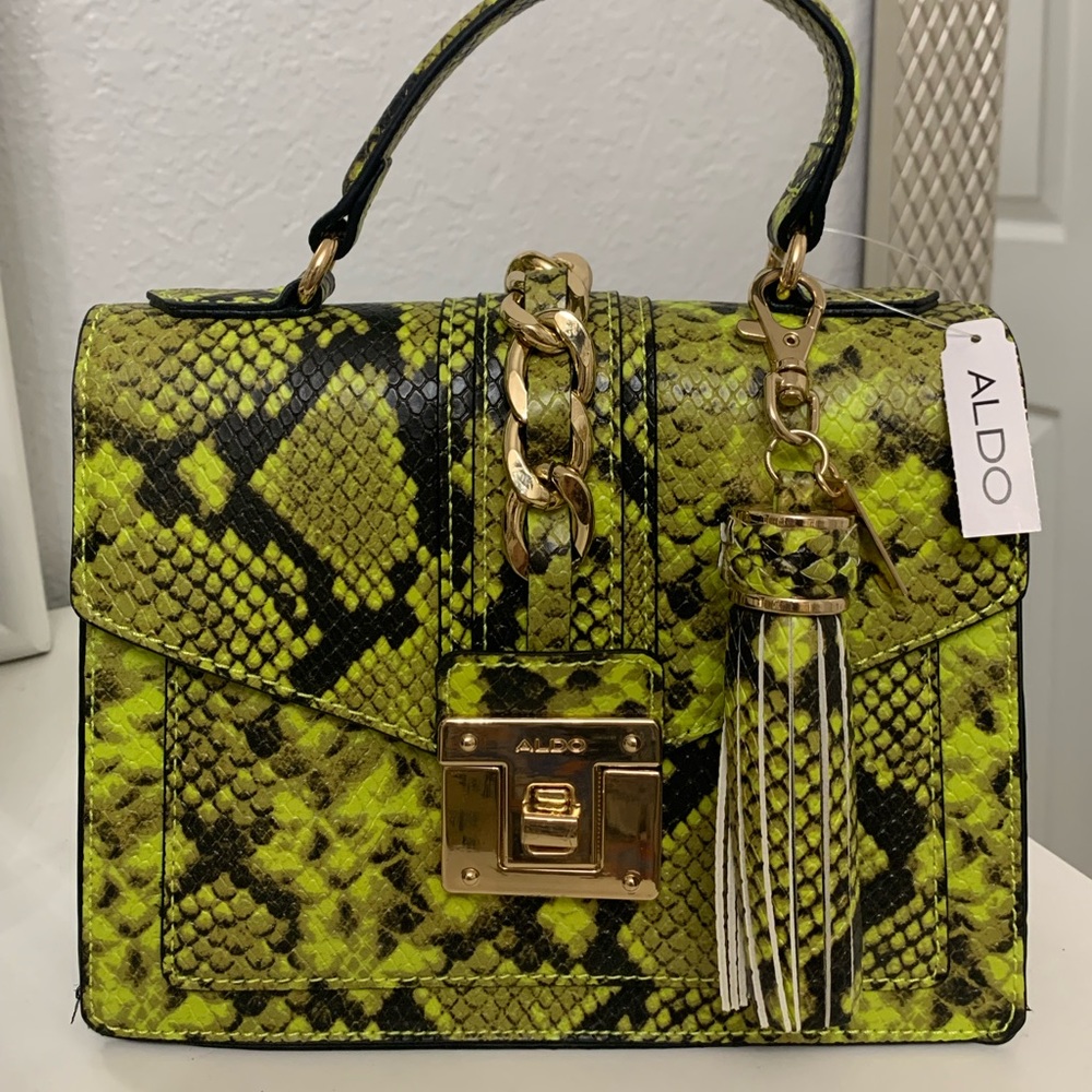 NWT - Aldo Neon Green Snake Print Bag